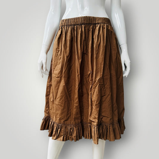 KAREN WALKER / brown cotton organic ruffle skirt with pockets / s (3923127401765166436)