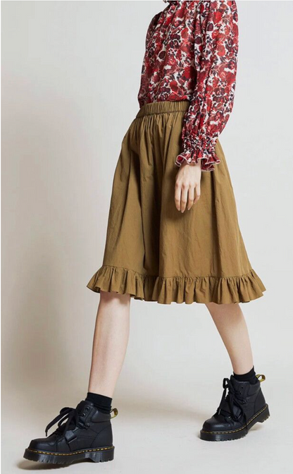 KAREN WALKER / brown cotton organic ruffle skirt with pockets / s (3923137582304355188)
