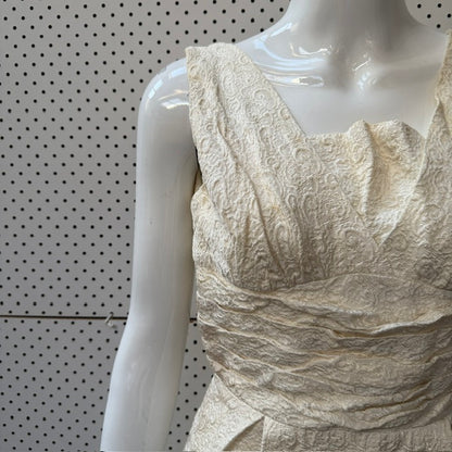 1960s vintage / white brocade dress / s (3923222372751642375)
