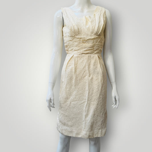 1960s vintage / white brocade dress / s (3923222580033411093)