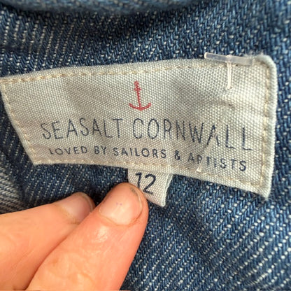 SEASALT CORNWALL / Capstone Jacket / Blue Denim Button Front Chore Coat / 12 (3923740156214486254)