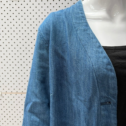 SEASALT CORNWALL / Capstone Jacket / Blue Denim Button Front Chore Coat / 12 (3923740159670610707)
