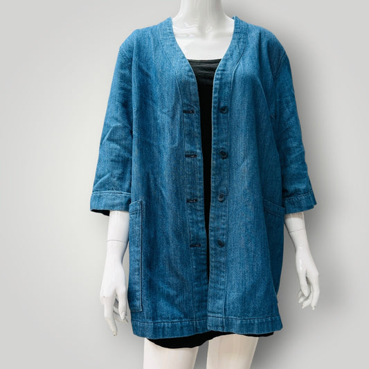 SEASALT CORNWALL / Capstone Jacket / Blue Denim Button Front Chore Coat / 12 (3923740327410807721)