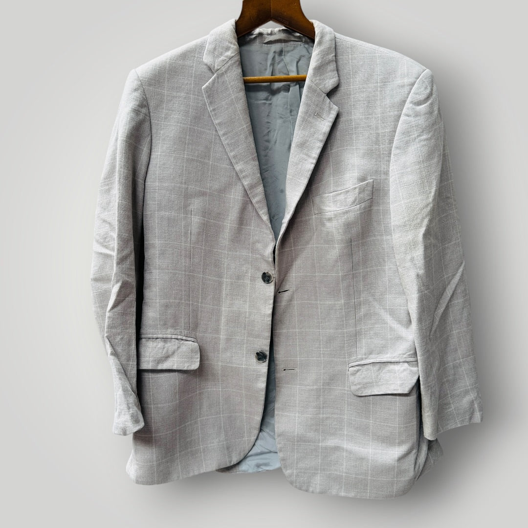 REMBRANDT / silk wool tailored blazer in grey gen plaid / m (3923827477110383471)