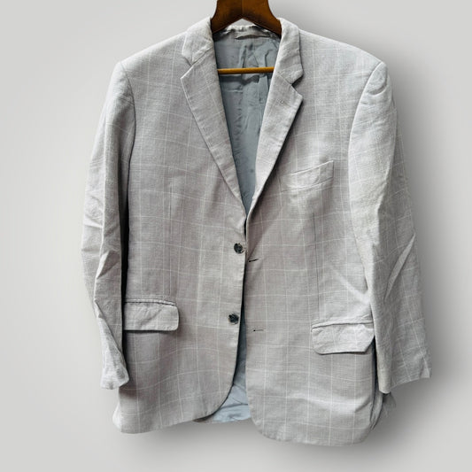 REMBRANDT / silk wool tailored blazer in grey gen plaid / m (3923827477110383471)