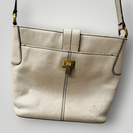 y2k vintage / Cellini by Jane Shilton / cream leather cross body bag (3923827497938266781)