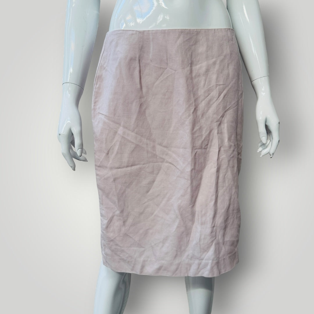 JANE DANIELS / linen skirt in pink / 12 / made in nz (3924009053725827712)