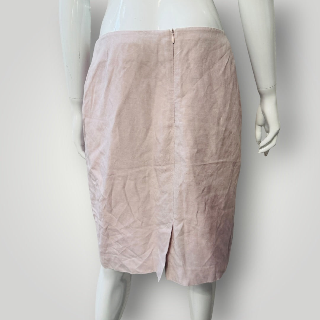 JANE DANIELS / linen skirt in pink / 12 / made in nz (3924009054623886851)