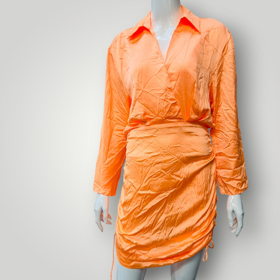 ZARA / bright orange satin mini dress / s/m (3924009076359088370)