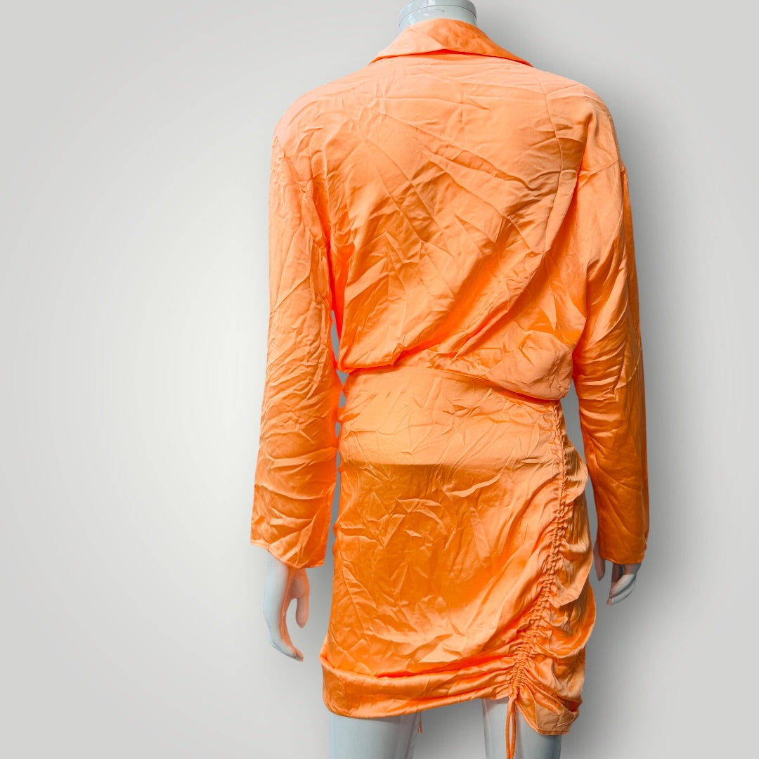 ZARA / bright orange satin mini dress / s/m (3924009077913313770)