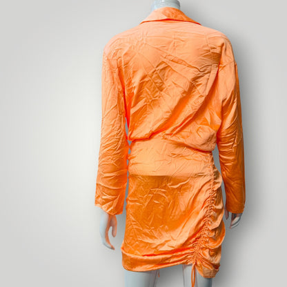 ZARA / bright orange satin mini dress / s/m (3924009077913313770)
