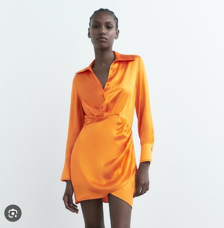 ZARA / bright orange satin mini dress / s/m (3924011106850010374)