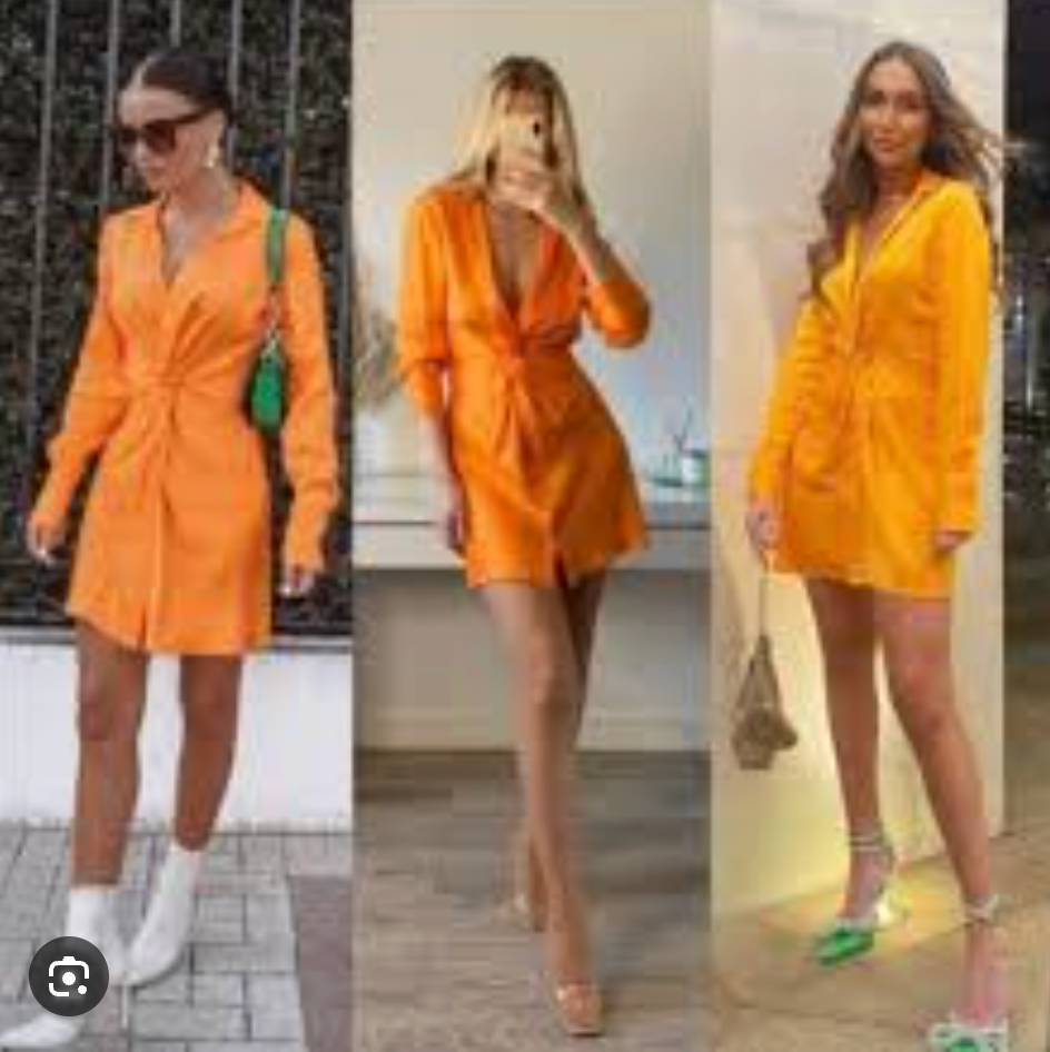 ZARA / bright orange satin mini dress / s/m (3924011109173605327)
