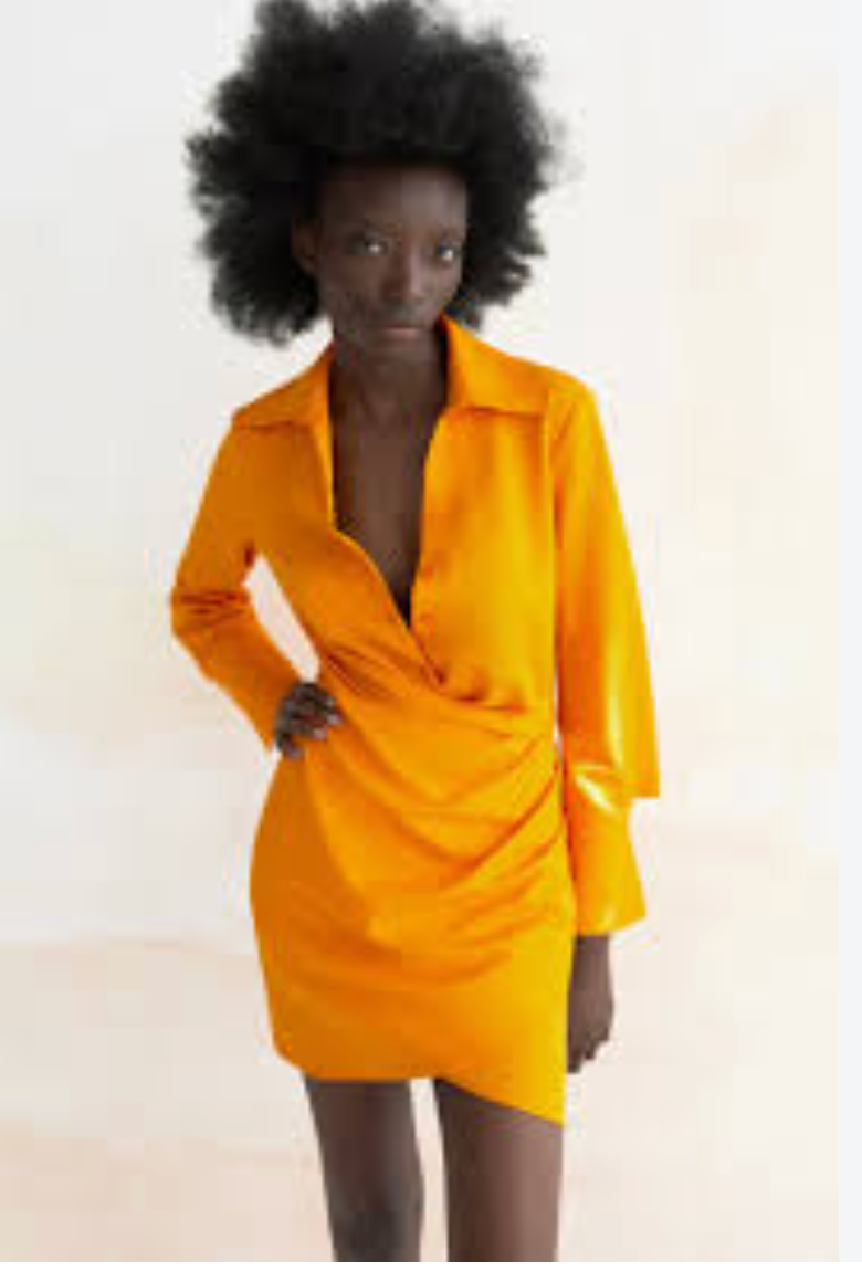 ZARA / bright orange satin mini dress / s/m (3924011111811063946)