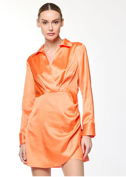 ZARA / bright orange satin mini dress / s/m (3924011168788197974)