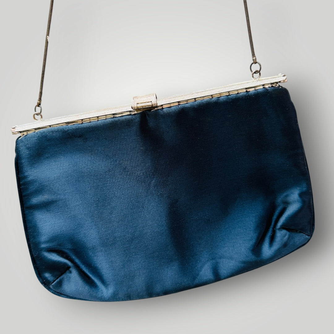 1960s vintage / PRINCESS / pleated fabric cross body purse or bag / german (3924432099996782110)