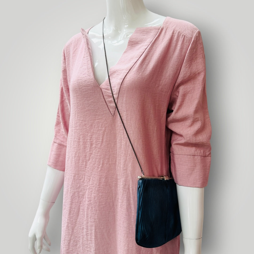 1960s vintage / PRINCESS / pleated fabric cross body purse or bag / german (3924432102957550681)