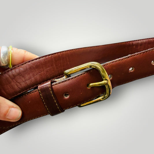 PARISIAN / brown leather belt / made in nz / m (3924432123245618009)
