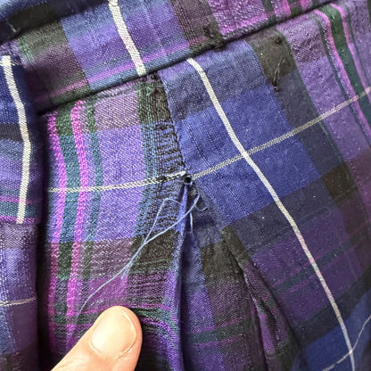 SILK / plaid / ankle length purple skirt / m/l (3924503351064443092)