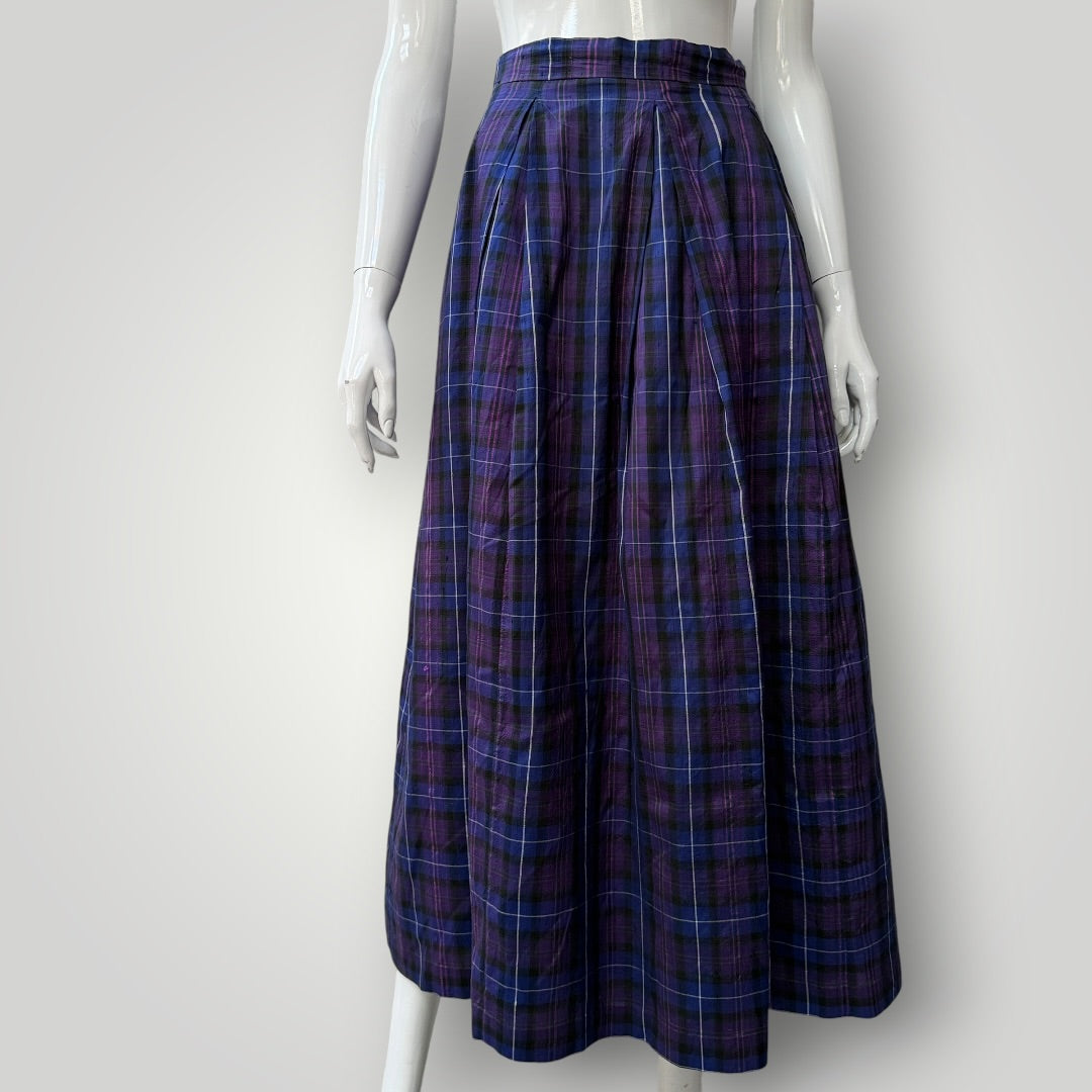 SILK / plaid / ankle length purple skirt / m/l (3924504349735682069)