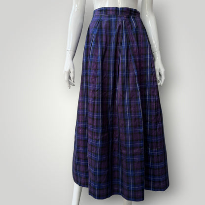 SILK / plaid / ankle length purple skirt / m/l (3924504349735682069)