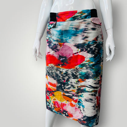 ANDREA MOORE / brightly coloured pencil skirt / 14 / made in nz (3924504372665839967)