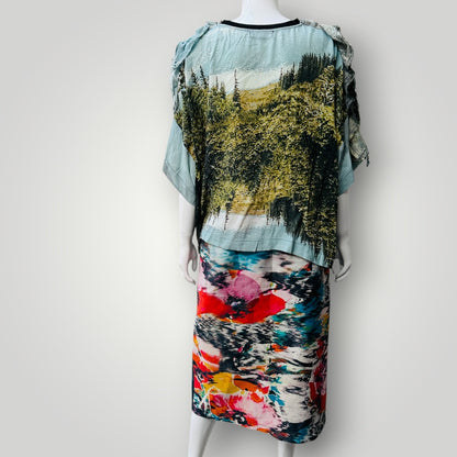 ANDREA MOORE / brightly coloured pencil skirt / 14 / made in nz (3924504383725888068)
