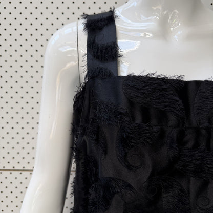 sleeveless / furry black midi dress / s (3924525693701384767)