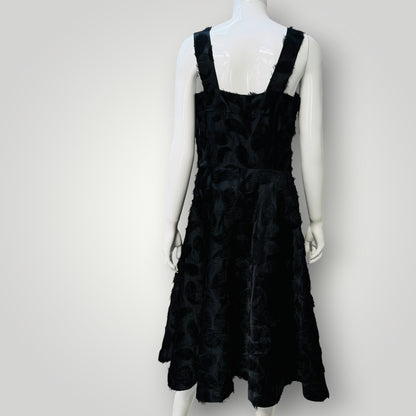 sleeveless / furry black midi dress / s (3924526037394960376)