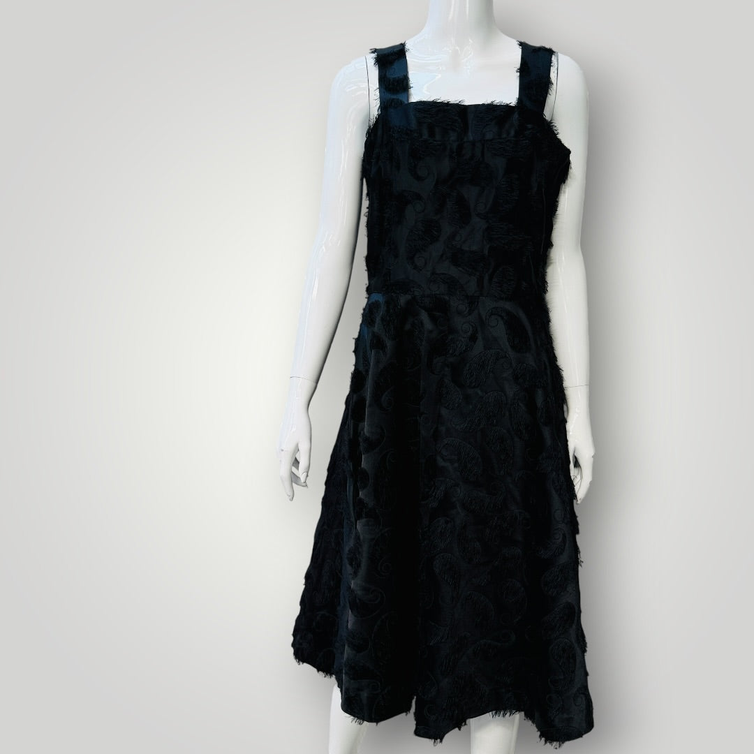 sleeveless / furry black midi dress / s (3924526039458653883)