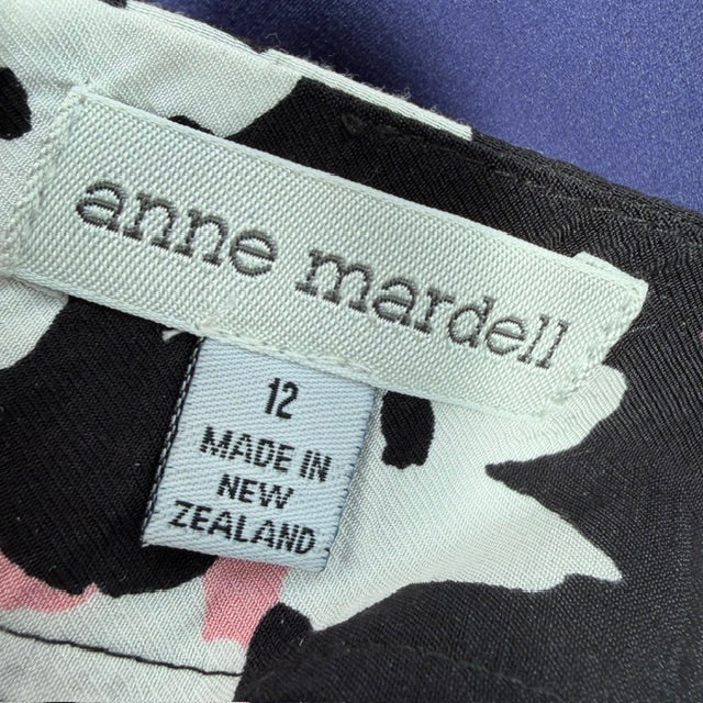 ANNE MARDELL / black pink floral midi skirt  / 12 / made in nz (3925110529882476567)