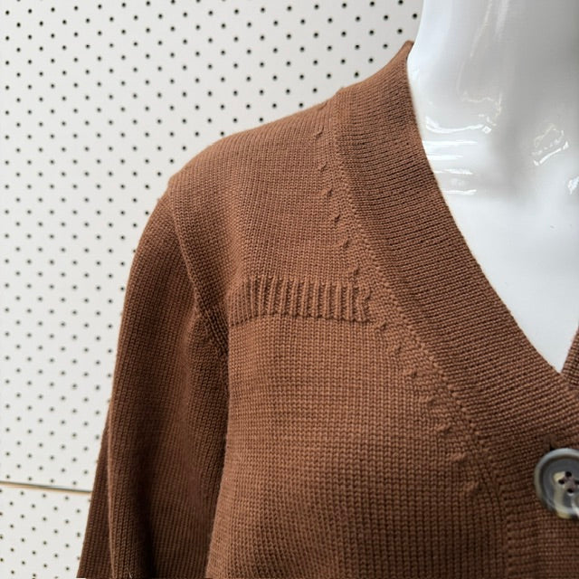 STANDARD ISSUE / brown merino v neck cardigan / s/m (3925110596191888242)