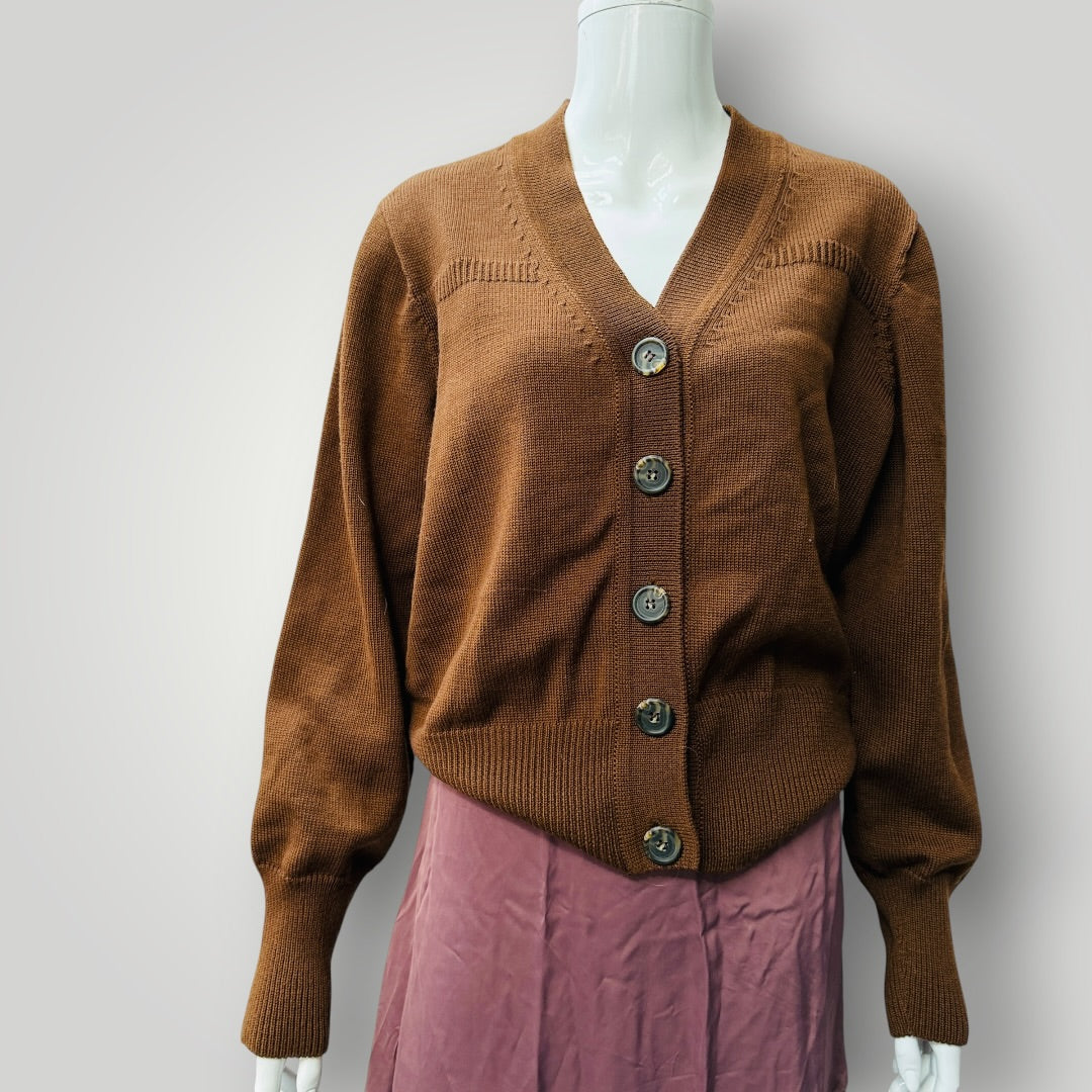 STANDARD ISSUE / brown merino v neck cardigan / s/m (3925111023486760699)