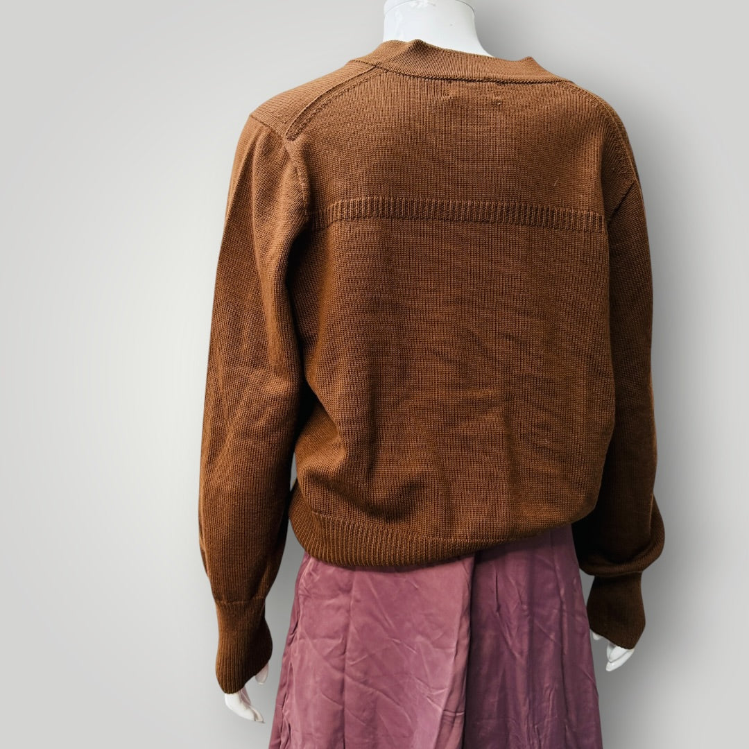 STANDARD ISSUE / brown merino v neck cardigan / s/m (3925111029386720377)
