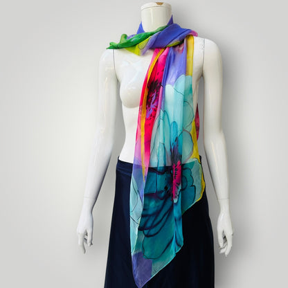 SILK poly / large colourful scarf or wrap (3925551677488010940)