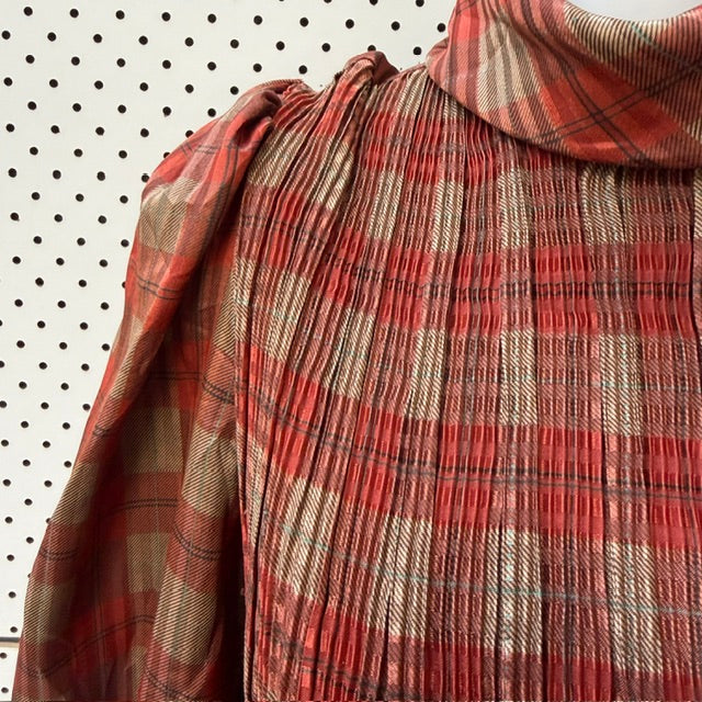 1980s nz vintage / NON STOP / smocked plaid dress / s (3925638908729176076)