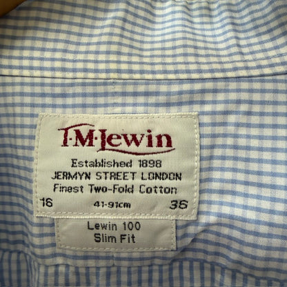 T.M. Lewin / blue gingham slim-fit cotton shirt / 16 (3925639061332903399)