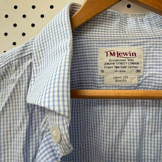 T.M. Lewin / blue gingham slim-fit cotton shirt / 16 (3925639063042364237)