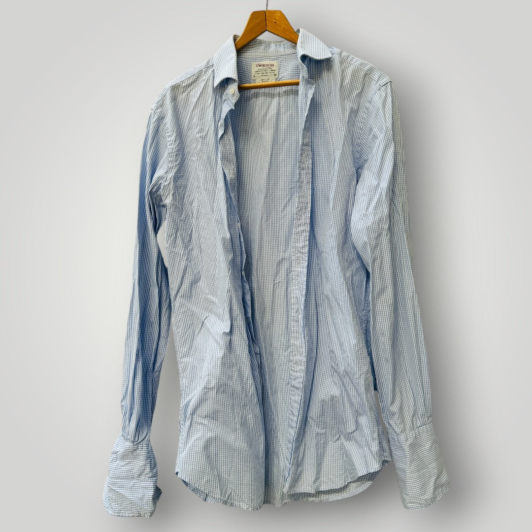 T.M. Lewin / blue gingham slim-fit cotton shirt / 16 (3925639645997819519)