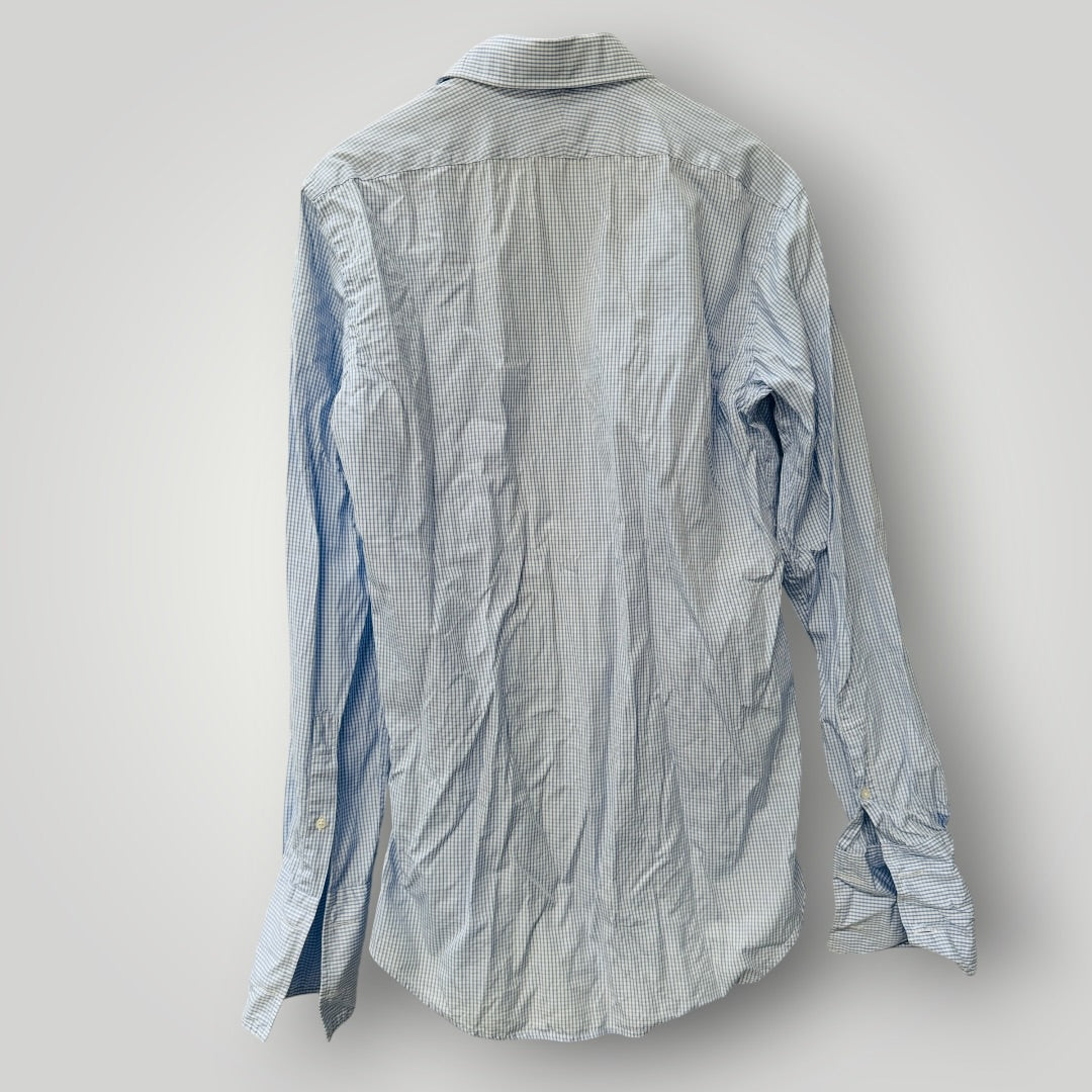 T.M. Lewin / blue gingham slim-fit cotton shirt / 16 (3925639648070701114)