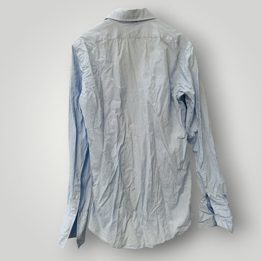 T.M. Lewin / blue gingham slim-fit cotton shirt / 16 (3925639648070701114)