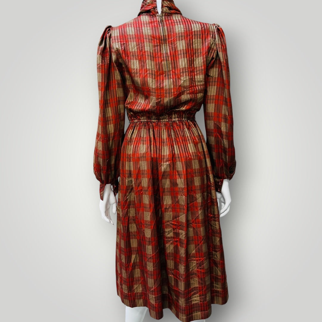 1980s nz vintage / NON STOP / smocked plaid dress / s (3925639712215820175)