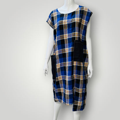 FOIL / plaid linen midi dress / 10 (3925639714052891438)