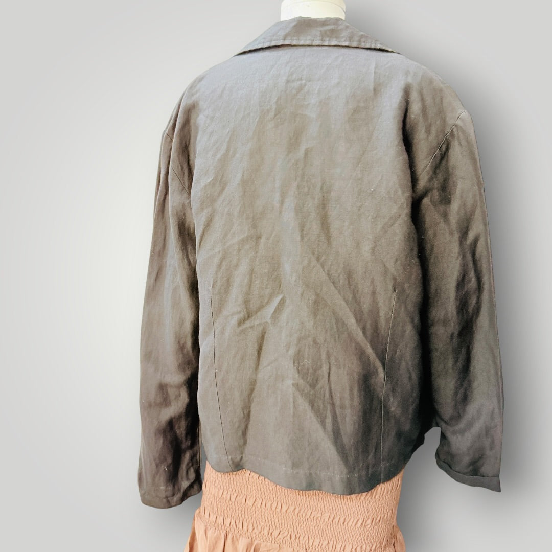 RICH / black linen zip front jacket / S (3925725547097374698)