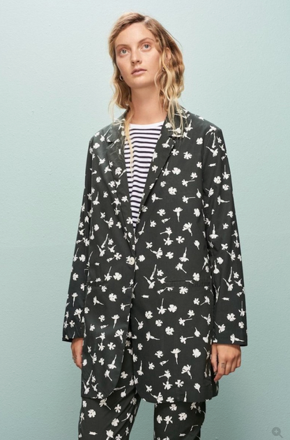 KOWTOW / 'departure' dark green floral organic cotton blazer / S (3925731320157749627)