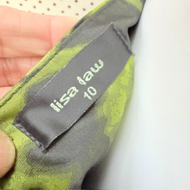 y2k vintage / LISA LAW / green floral jacquard midi skirt / 10 / made in nz (3925731577186232475)