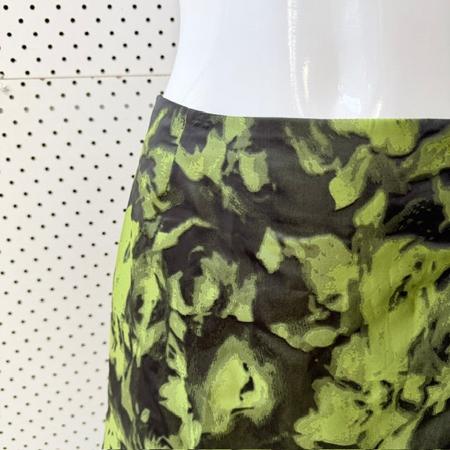 y2k vintage / LISA LAW / green floral jacquard midi skirt / 10 / made in nz (3925731581823728998)