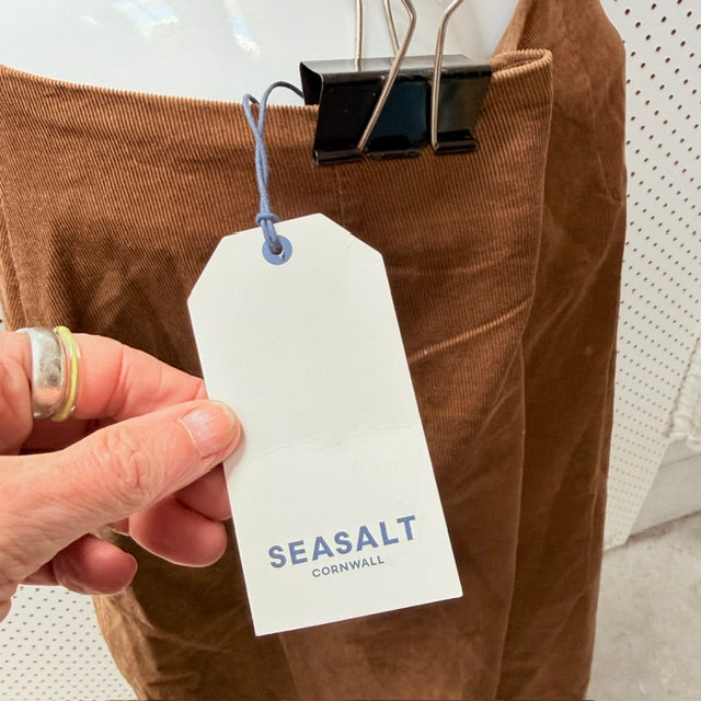 SEASALT CORNWALL / gully brown organic cotton corduroy midi skirt / 14 / NEW (3925731632492632764)