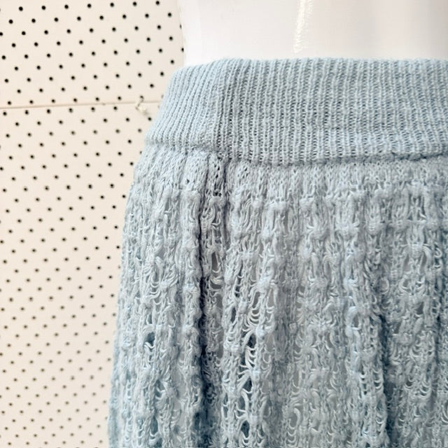 pale blue / textured knit midi skirt / s/m (3925731641616505931)