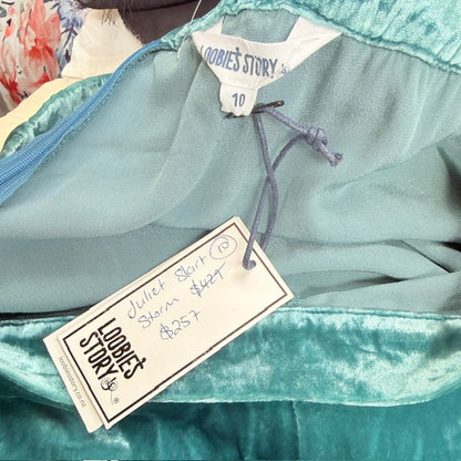 LOOBIES STORY / velvet 'Juliet Skirt' midi skirt /  teal blue / 10 / NEW (3925731656621524923)